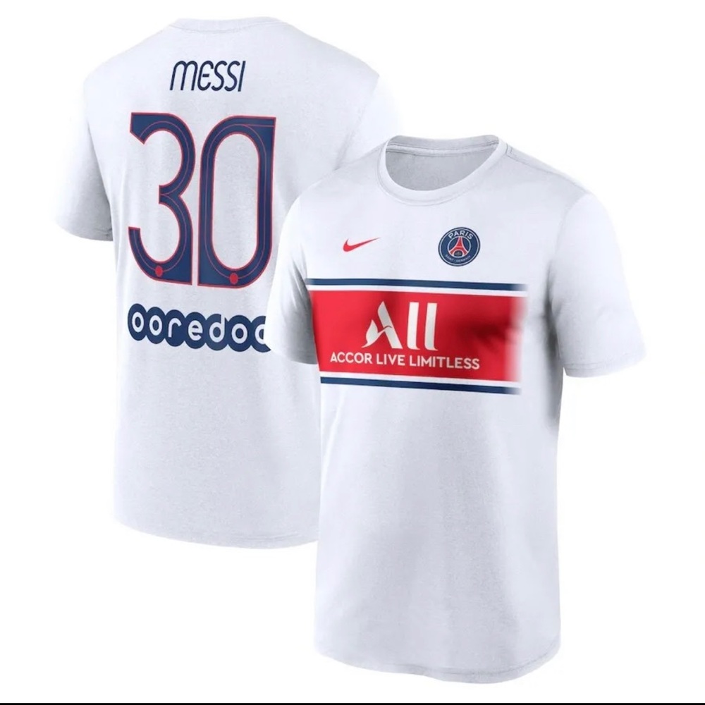 Lionel Messi Paris Saint-Germain Nike Name & Number Fan Top - White Xl